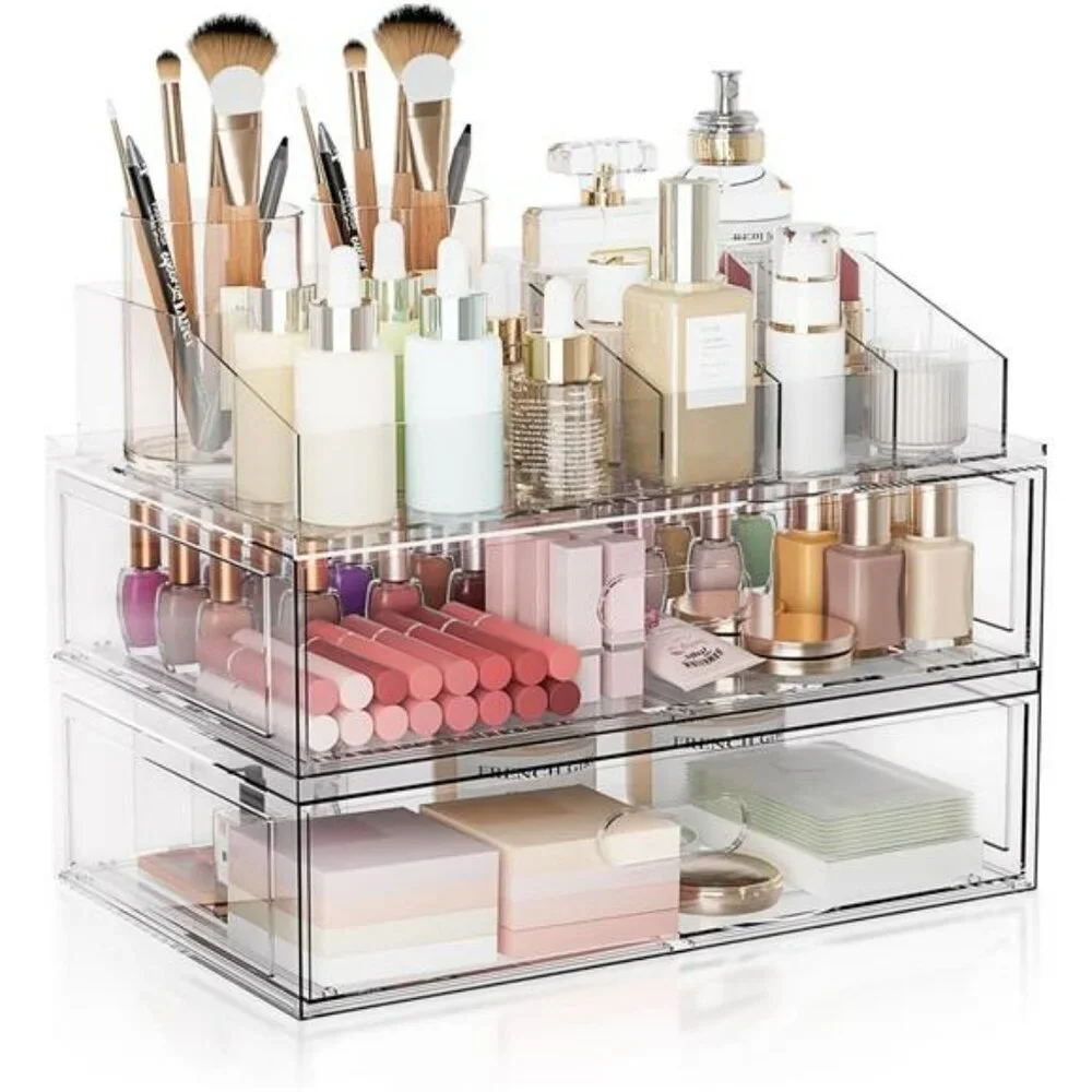 Clear Acrylic Makeup Organizer Stackable Storage Drawers for Vanity Bathroom Cou